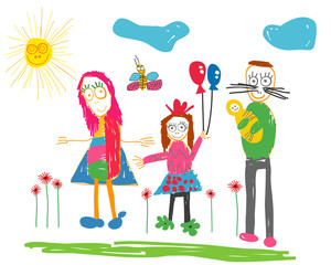 Children drawing Happy family