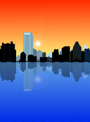 Ville américaine - panorama reflet océan