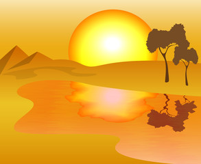 African landscape - the scorching sun, sand and lake