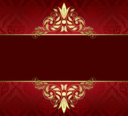 red card with gold tracery and pattern - vector