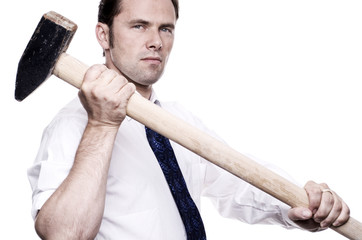 Business man with sledge hammer