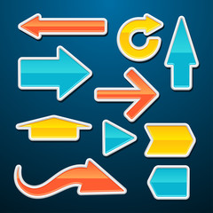 Set of vector glossy arrows stickers.