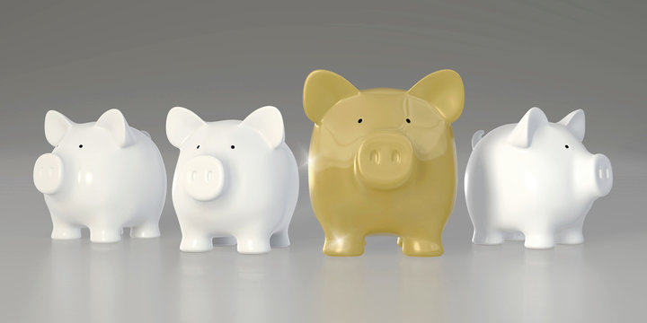 Piggy bank - row with big golden pig