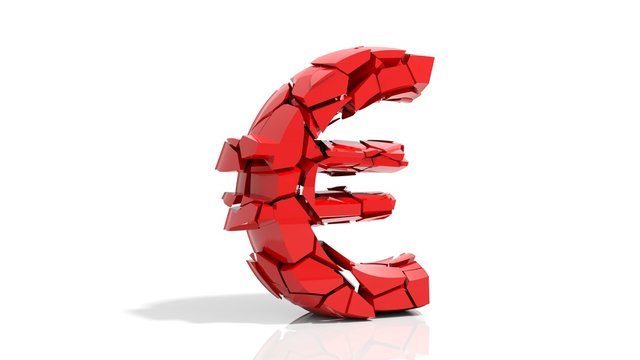 Crashed euro symbol broken into tiny pieces