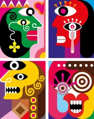 Gordijnen Vier gezichten - abstracte vectorillustratie ©  danjazzia