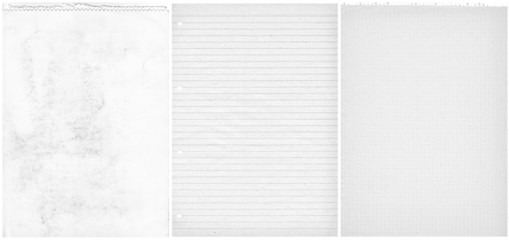 Three teared papers background. White old sheets