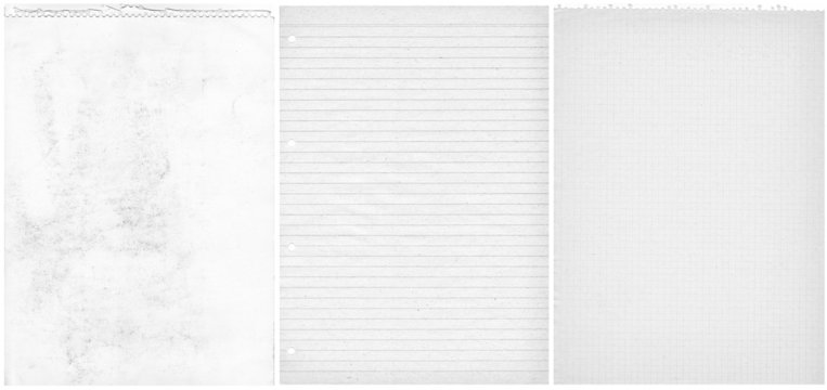 Three teared papers background. White old sheets
