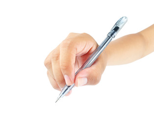 Hand writing or drawing with pen isolated on white background