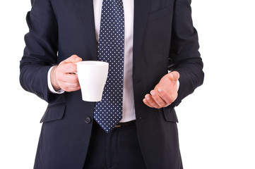 Fototapeta na wymiar Biznesmen gospodarstwa filiżankę kawy.