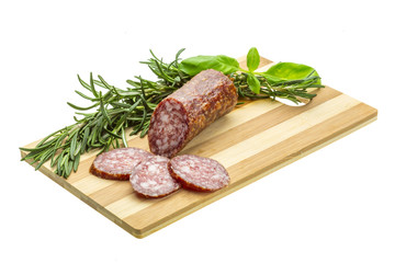 Salami with rosemary, basil and tomato