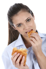 Woman Eating Breakfast Croissant