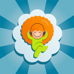 The red-haired guy lies on a cloud and listens to music