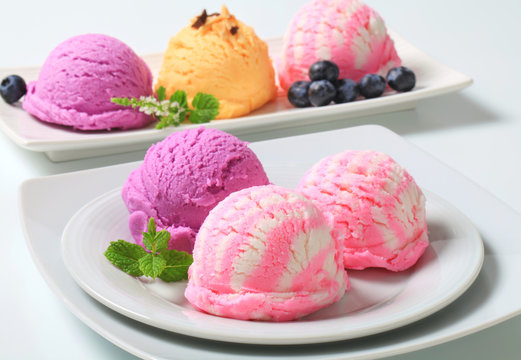 Assorted ice cream with fresh blueberries