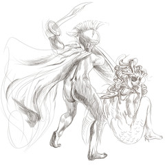 Greek myths (Full sized hand drawing) - Perseus, Medusa