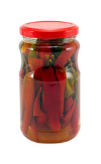 ecologic peppers preserve glass jar isolated