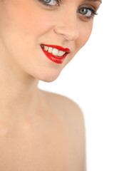 Portrait ob woman wearing red lipstick