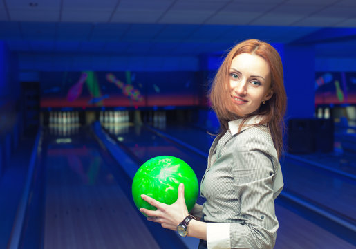 Beautiful woman in a bowling