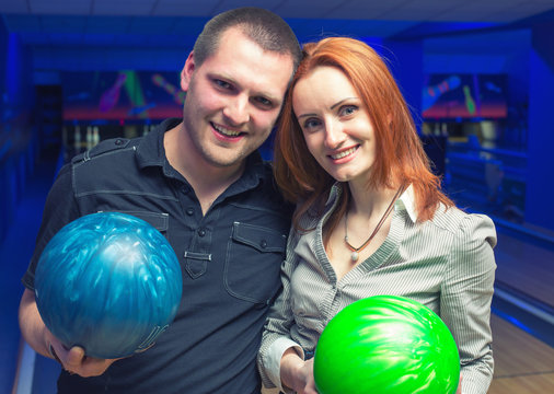 Happy Couple In A Bowling