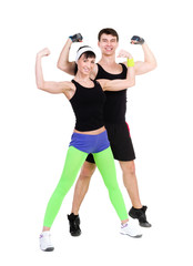 young fitness couple in the studio