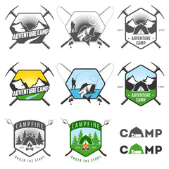 Set of vintage camping labels and badges