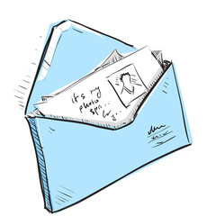 Letter and photos in envelope cartoon icon