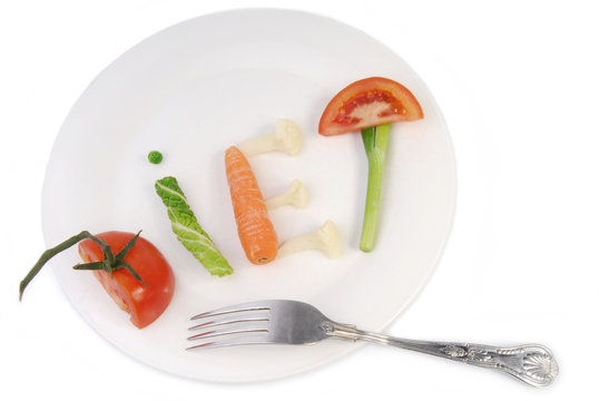 Word Diet Made Of Vegetables And Fruit Isolated On White