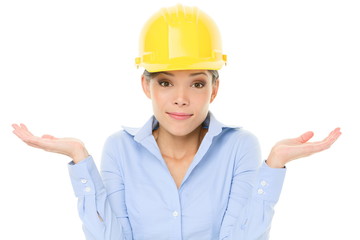 Engineer, entrepreneur or architect woman shrugging