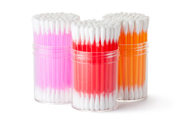 Three plastic box with assorted colors cotton swabs