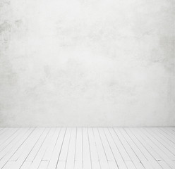 white concrete wall and white wood floor