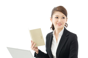 Beautiful asian businesswoman isolated on white background