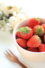 freshness strawberry from japan in cup with wooden fork