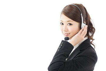 Beautiful asian business operator isolated on white background