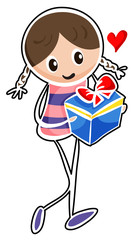 A girl holding a blue gift box
