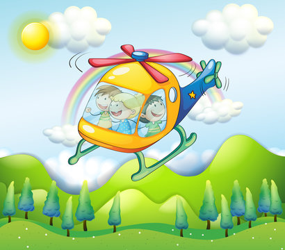 A helicopter with kids