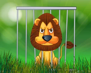 Fensteraufkleber Ein gruseliger Löwe im Käfig © GraphicsRF