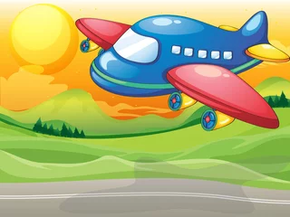 Stof per meter Een blauw vliegtuig boven de weg © GraphicsRF