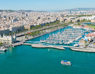 Fototapeta premium Aerial view of the Harbor district in Barcelona, Spain