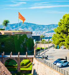 Naklejka premium View of Castell de Montjuich, in Barcelona Spain