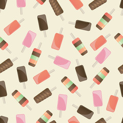 Different popsicles on brown background