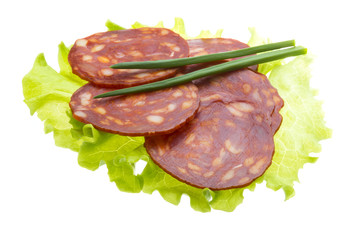 Italian sausages with salad leaves