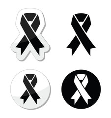 Black ribbon - mourning, death, melanoma symbol