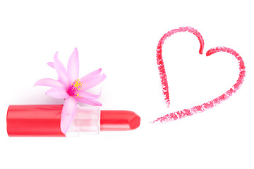 Lipstick and heart. Love concept.