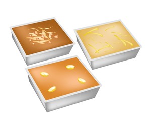 Delicious Egg Custard in Various Flavours on White Background