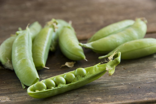 Fresh peas on a farm table