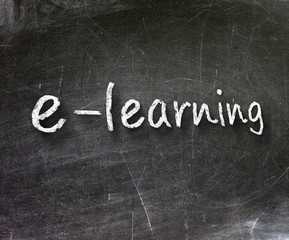 E-learning school written on a chalkboard