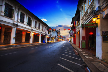 Old building in Phuket town twilight, Thailand