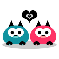 Two funny cats romantic illustration