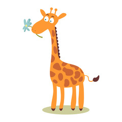 Fototapeta premium Card with cute giraffe holding a flower