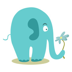 Card with cute elephant holding a flower