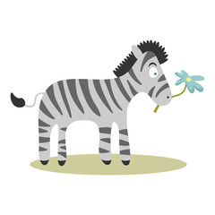 Fototapeta na wymiar Card with cute zebra holding a flower